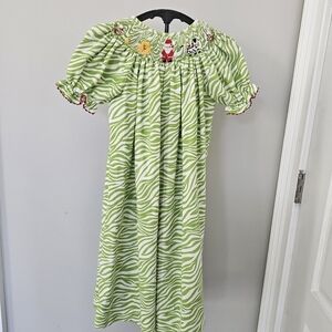 Amanda Remembered Animal Print Short Sleeve Smocked Christmas Dress Size 5